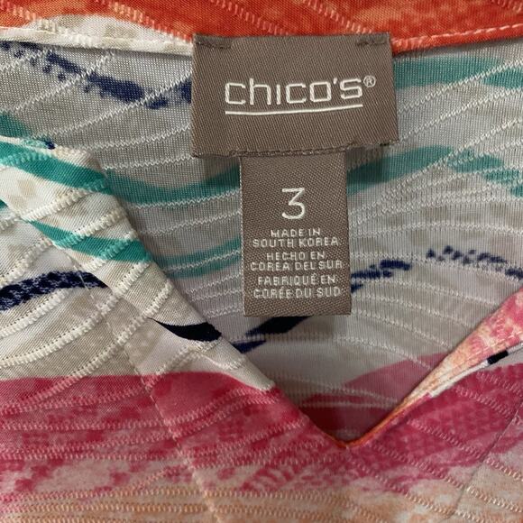 Chicos Dress Women Sz 3 US 16 Pink Green Short Sleeve Lightweight Tropical Beach - Picture 3 of 6